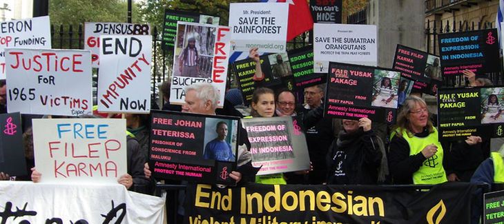 Manifestación ante la visita del presidente indonesio en Londres