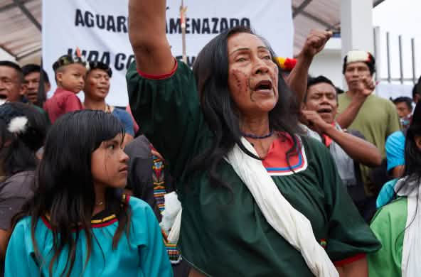 Protesta en Orellana, en defensa del territorio indígena A'i Cofan