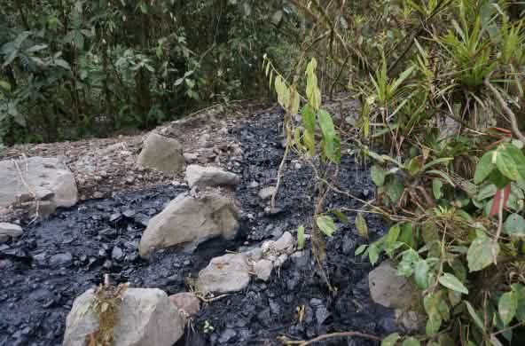 Crudo vertido sobre una zona cubierta de grava y piedras
