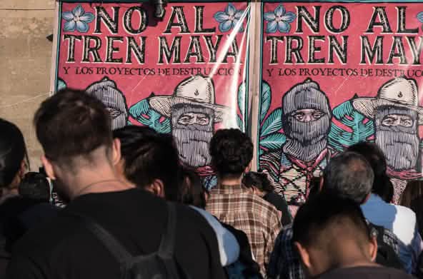 Pancarta "No al Tren Maya"