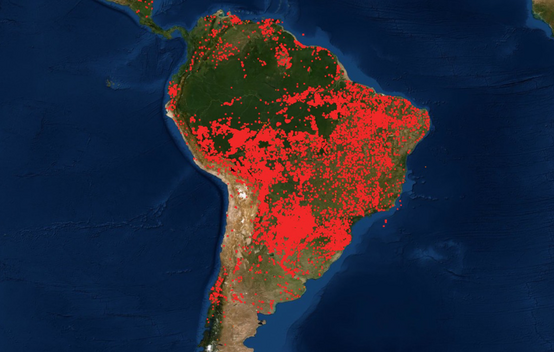 Imagen satalital de incendios en Brasil - 28 de Septiembre de 2020 - NASA