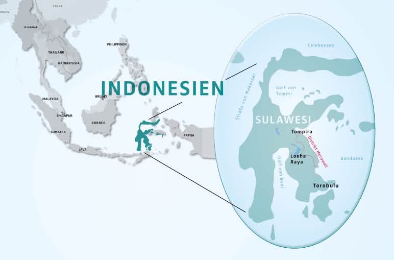 Mapa de Indonesia, destacando la isla de Sulawesi
