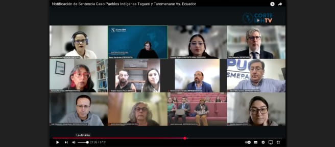 Captura de pantalla Youtube Corte Interamericana de Derechos Humanos CIDH Ecuador, durante la lectura de la sentencia en favor de los pueblos indígenas en aislamiento voluntario