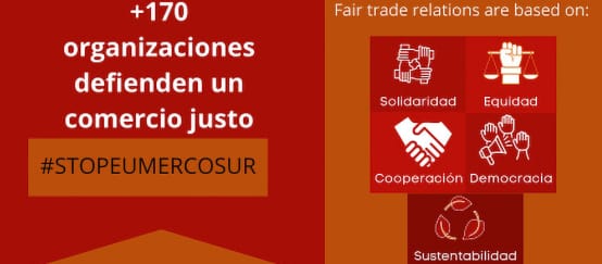 Gráfico con leyenda "+170 Organizaciones defienden un comercio justo #StopEUMercosur"