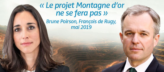 Fotomontaje: Brune Poirson y François de Rugy frente a una mina a cielo abierto