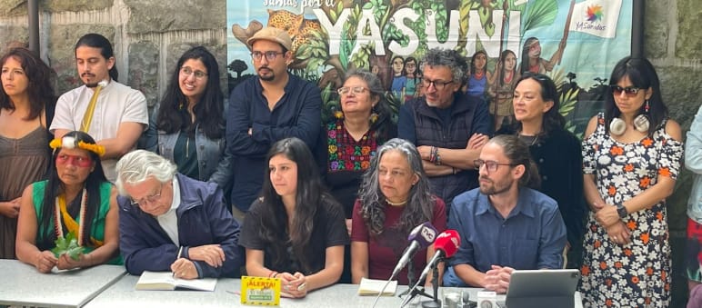 Yasunidos en rueda de prensa, el 10 de mayo de 2023