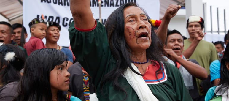 Protesta en Orellana, en defensa del territorio indígena A'i Cofan