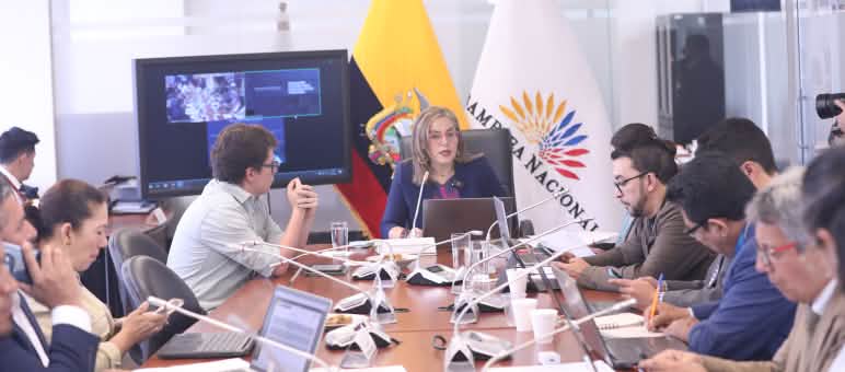Miembros de la Veeduría Ciudadana que vigila el proceso para conservar indefinidamente bajo tierra el crudo del bloque 43 ITT del Yasuní comparecen ante Comisión de Garantías Constitucionales el 25 de marzo 2026