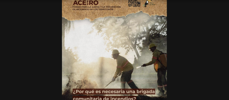 Una persona con vestimenta de protección frente al fuego y una mochila de agua a la espalda arroja agua sobre los restos de vegetación que arden en el suelo