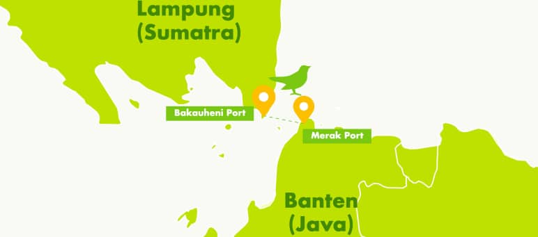 Mapa parcial de la provincia de Lampung en Sumatra y de la provincia de Banten en Java