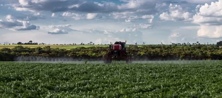 Pulverización de veneno con tractor en un monocultivo de soja