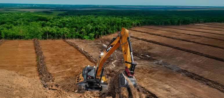 Excavadoras en terrenos deforestados. La selva al fondo está amenazada.