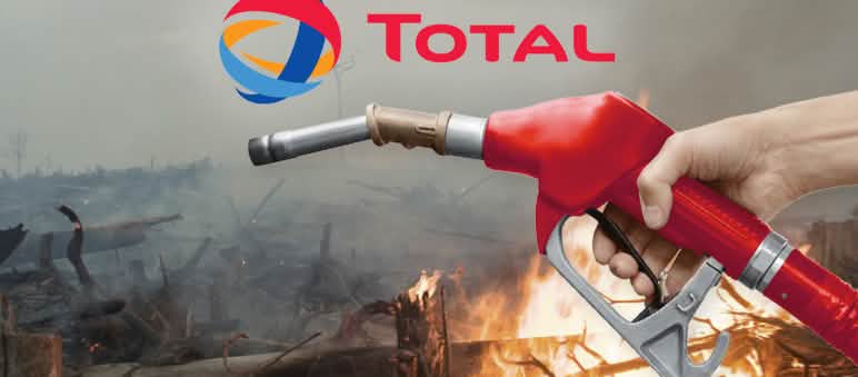 Lavado de imagen Total Foto de tala y quema con el logo de la empresa Total superpuesto