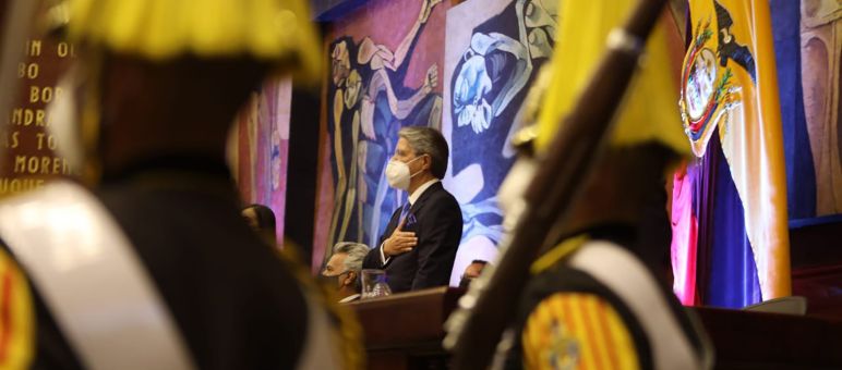 Guillermo Lasso durante su toma de posesión, el 24 de mayo de 2021 Presidente entrante de Ecuador, Guillermo Lasso
