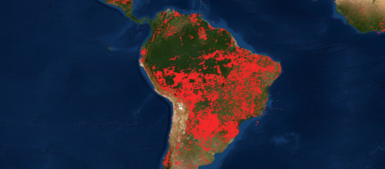 Imagen satalital de incendios en Brasil - 28 de Septiembre de 2020 - NASA