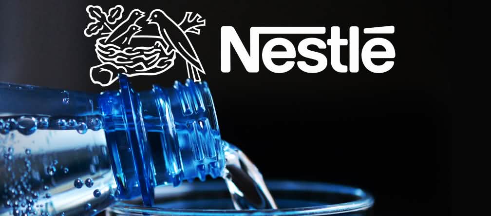 Botella de agua y logo de Nestlé