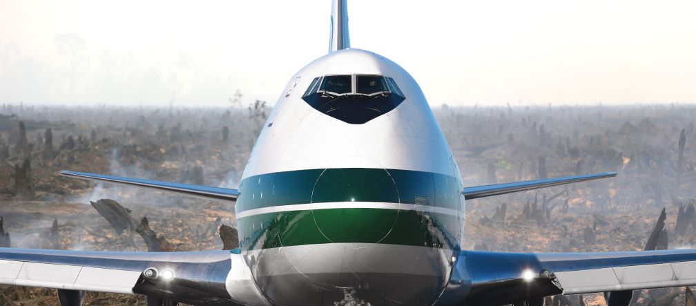 Avión sobre selva destruida