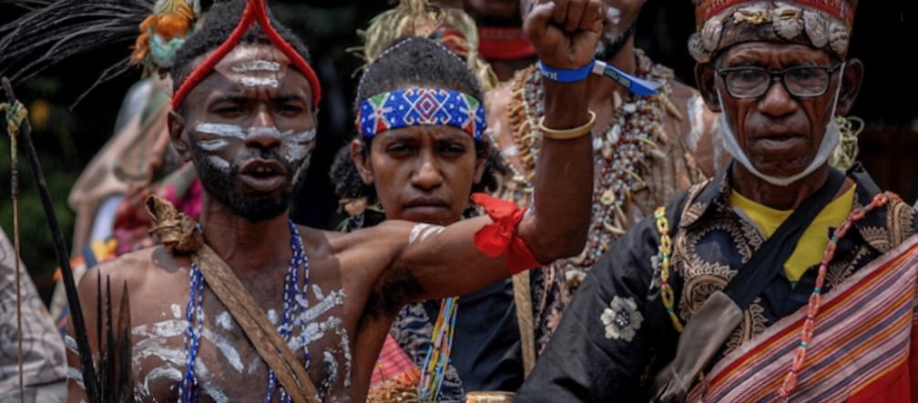 Manifestación de personas indígenas en Papúa, Indonesia
