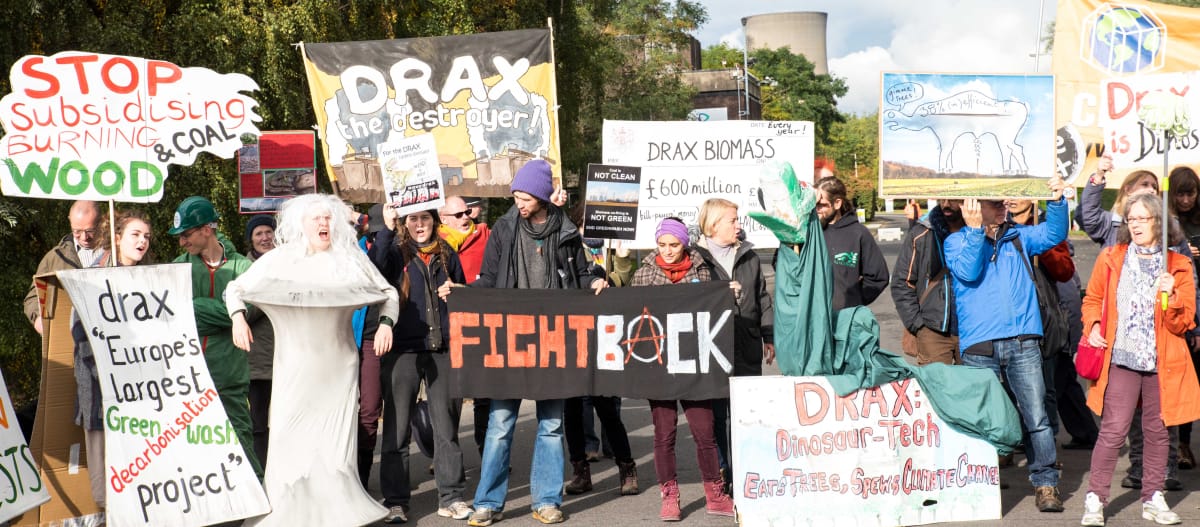 Protesta contra la planta de biomasa de Drax en el Reino Unido