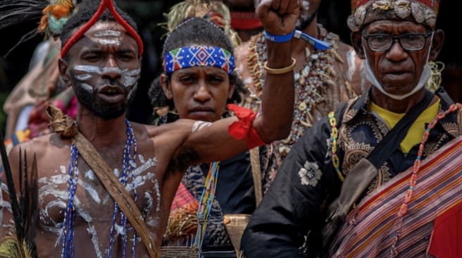Manifestación de personas indígenas en Papúa, Indonesia