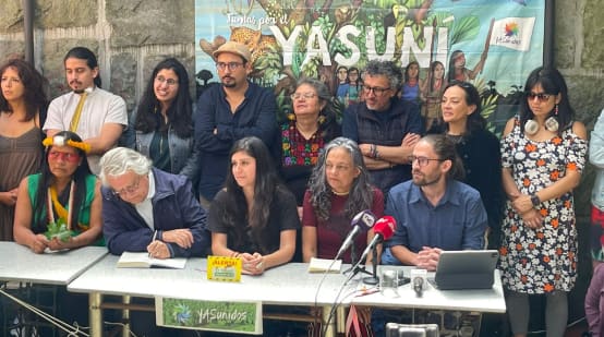 Yasunidos en rueda de prensa, el 10 de mayo de 2023