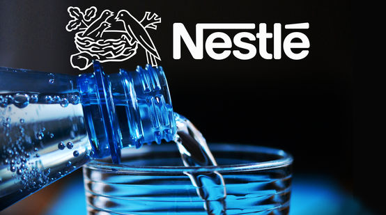 Botella de agua y logo de Nestlé