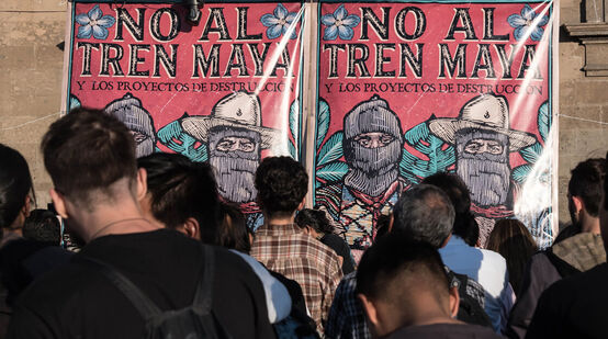 Pancarta "No al Tren Maya"