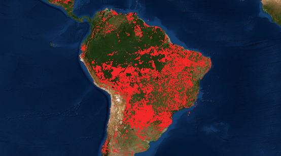Imagen satalital de incendios en Brasil - 28 de Septiembre de 2020 - NASA