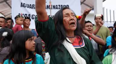 Protesta en Orellana, en defensa del territorio indígena A'i Cofan