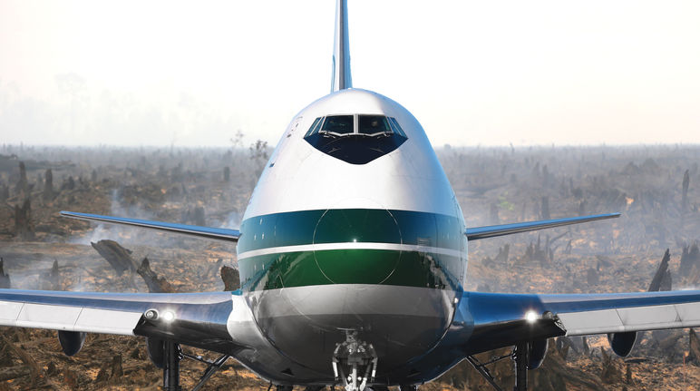 Avión sobre selva destruida