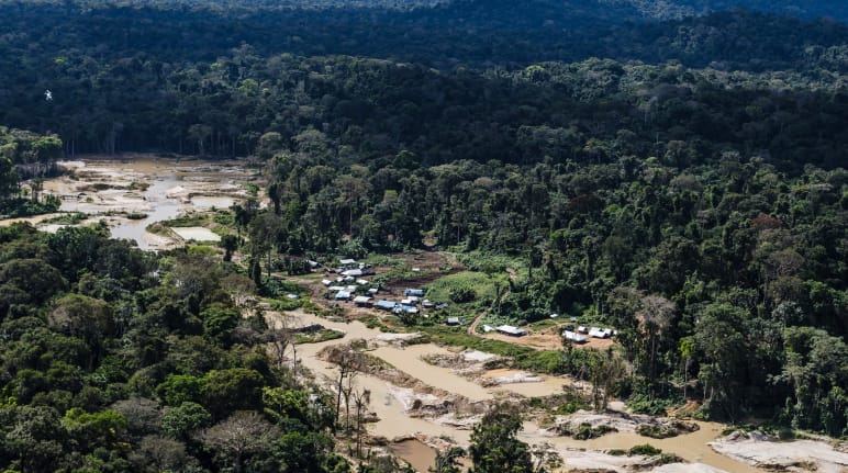 Explotación ilegal de oro en la selva en el territorio del pueblo indígena Munduruku, sur del estado de Pará Minería ilegal de oro en la Amazonía de Brasil