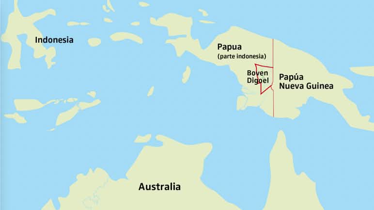Al sur de Boven Digoel, la selva tropical se convierte gradualmente en sabana Mapa de Papua