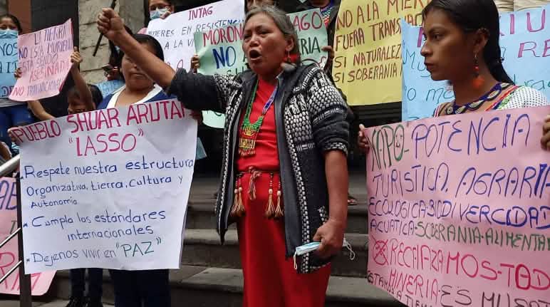 Durante la pandemia, actividades de exploración avanzada de las empresas canadienses amenazaron el territorio indígena Shuar Arutam, en la amazonía de Ecuador Protesta contra la minería en Ecuador frente al Ministerio del Ambiente, Octubre 2021