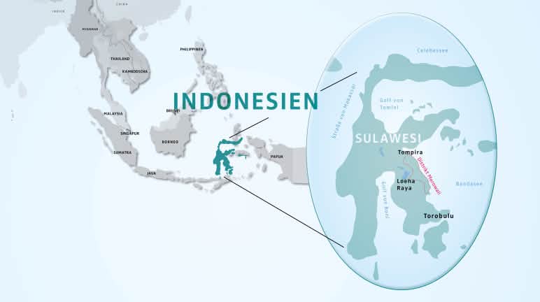 Mapa de Sulawesi, Indonesia Mapa de Indonesia, destacando la isla de Sulawesi
