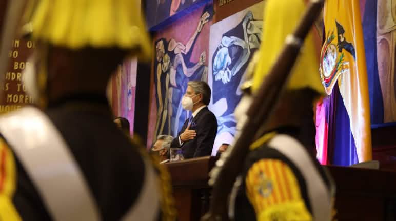 Guillermo Lasso durante su toma de posesión, el 24 de mayo de 2021 Presidente entrante de Ecuador, Guillermo Lasso