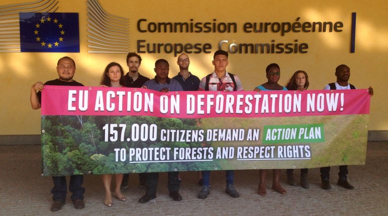 Detener la deforestación: representantes de organizaciones indígenas y defensores de derechos humanos entregan petición en la Comisión Europea Entrega de firmas petición contra la deforestación en la Comisión Europea