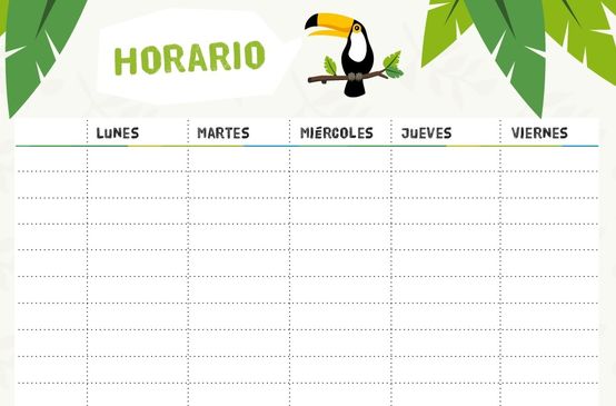 Plantilla para imprimir el horario escolar de Salva la Selva