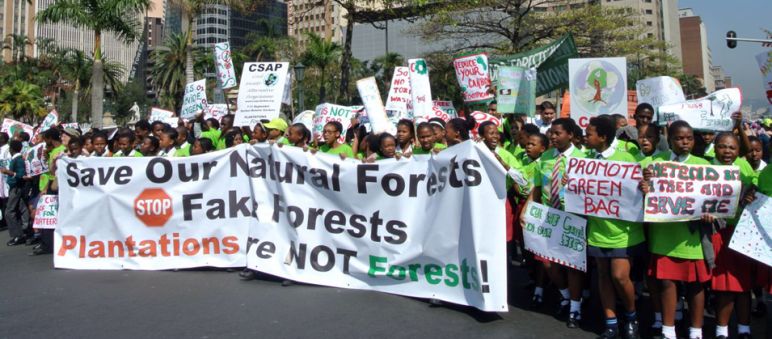 Gran manifestación en Durban, bajo el lema "Bosques para la vida, no pare el negocio"