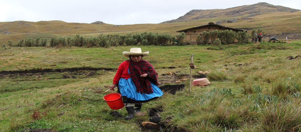 Máxima Acuña en su tierra, el lugar del conflicto con la minera Yanacocha Máxima Acuña en su predio