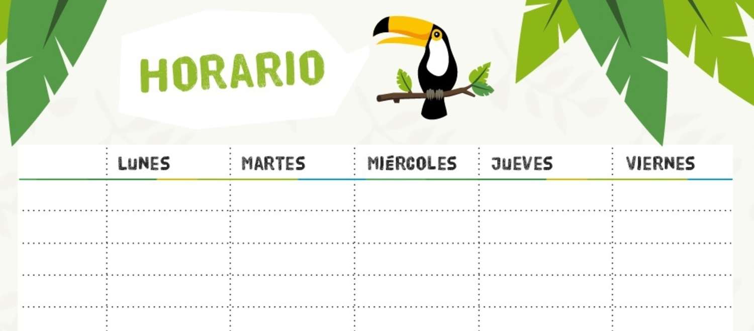 Plantilla para imprimir el horario escolar de Salva la Selva