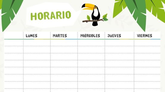 Plantilla para imprimir el horario escolar de Salva la Selva