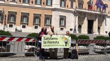 Elisa Norio, Guadalupe Rodríguez, Dario Novellino en el Palazzo Montecitorio, Roma para evento sobre Aceite de Palma Insostenible