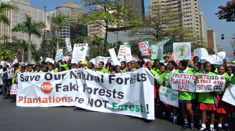 Gran manifestación en Durban, bajo el lema "Bosques para la vida, no pare el negocio"