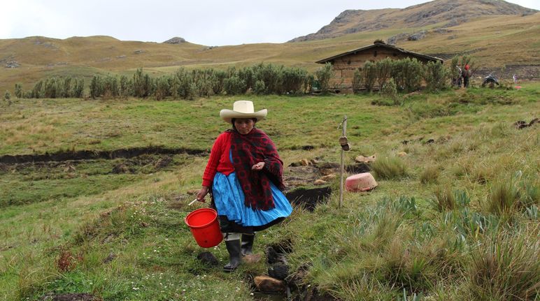 Máxima Acuña en su tierra, el lugar del conflicto con la minera Yanacocha Máxima Acuña en su predio